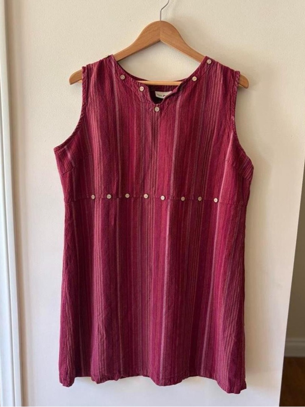Vintage Y2K linen grunge babydoll mini dress cottagecore boho summer red 90s XL